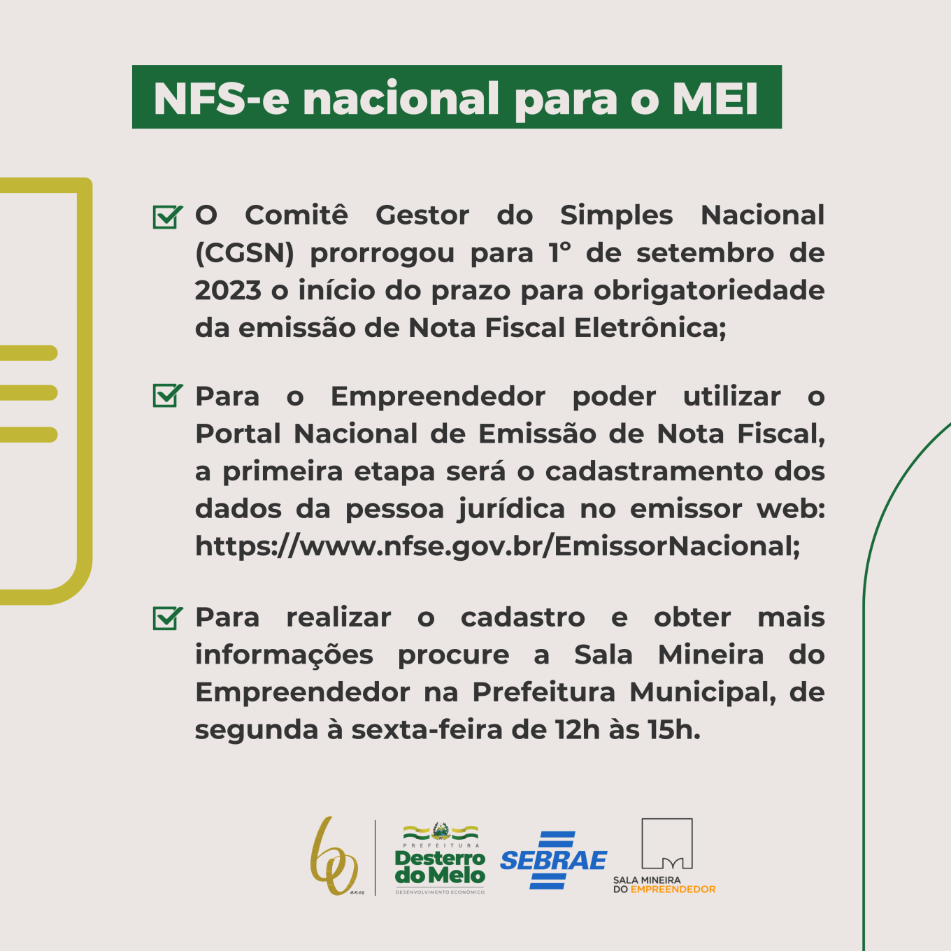 Governo prorroga para 1 de setembro obrigatoriedade da emissão de NFS-e  pelo portal do Simples Nacional para MEIs